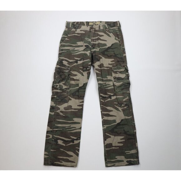 Vintage Y2K Wrangler Mens 32x32 Faded Wide Leg Camouflage Cargo Pants Cotton - Picture 1 of 13